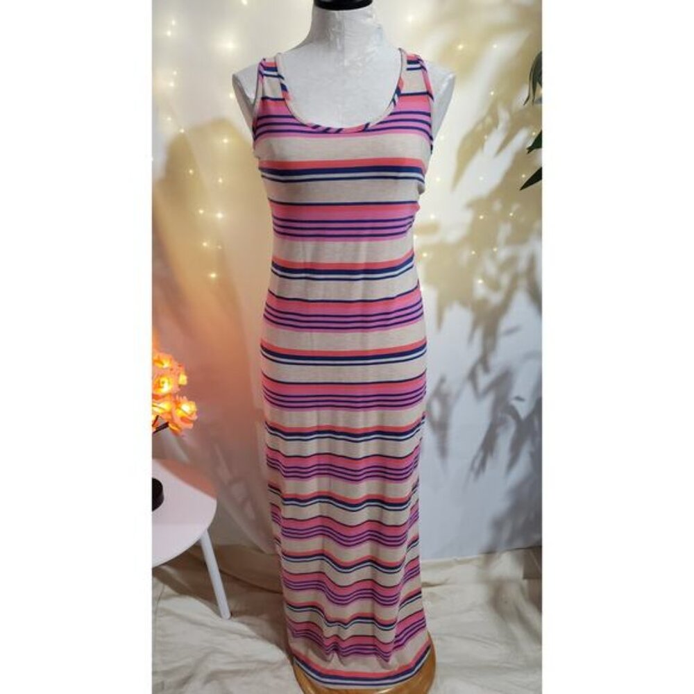 Mossimo Striped Racerback Maxi Dress Womens Size S Side Slit Multicolor Long